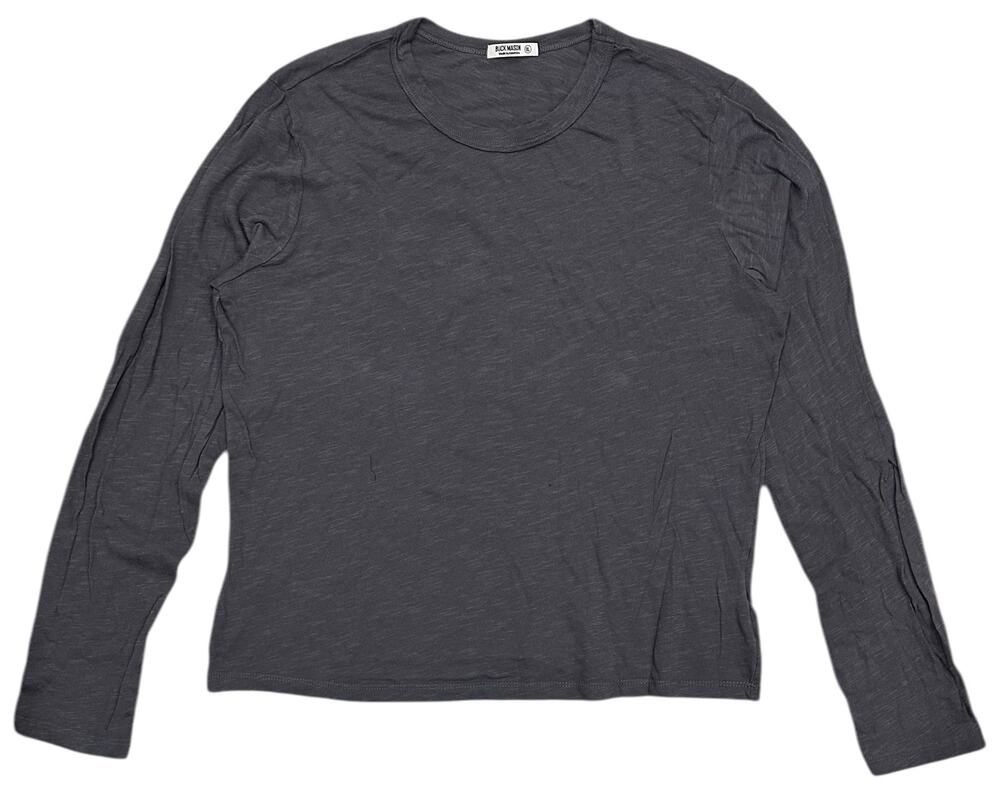 Buck Mason Women's Slub Cotton Crew Slim Fit Long Sleeve Top Tee in Faded Black
